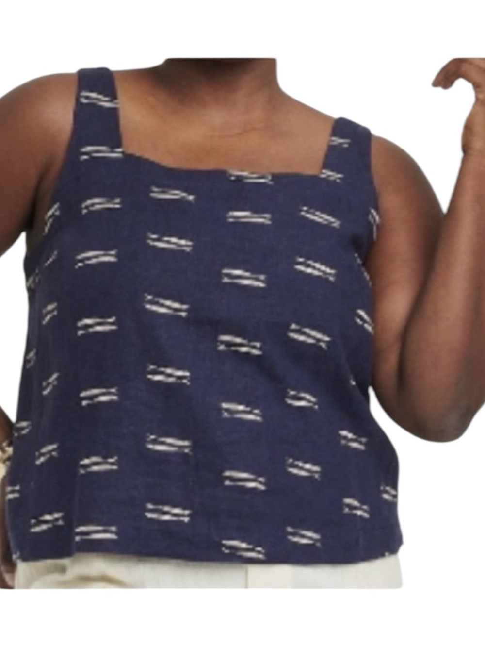 a new day Size XXL Navy Square Neck Tank with Cream Dash Motif